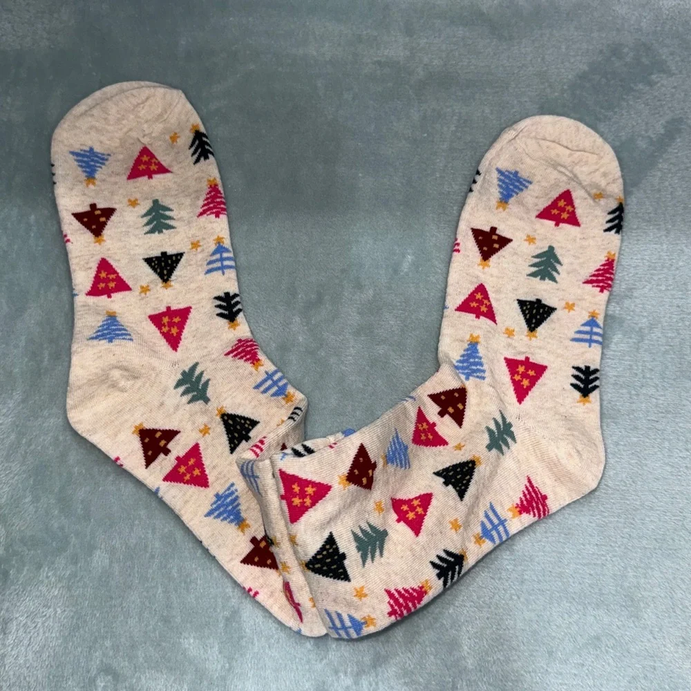 Maurices Cream Socks with Festive Tree Design
